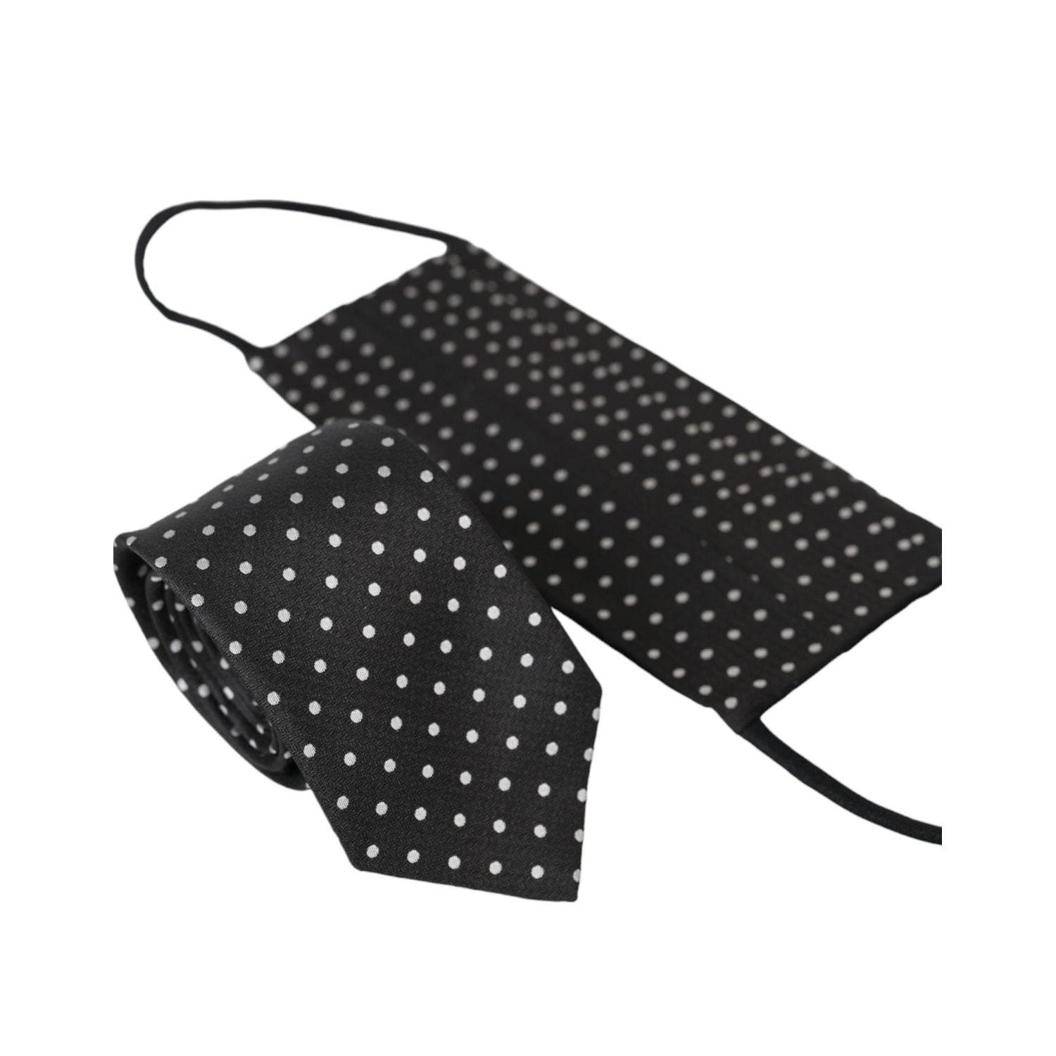Dolce & Gabbana Dark Gray White Polka Dots 100% Silk Necktie Face Mask