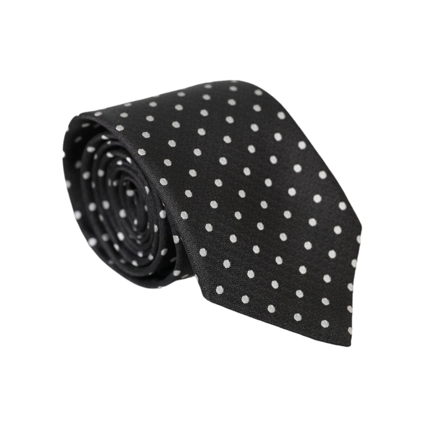 Dolce & Gabbana Dark Gray White Polka Dots 100% Silk Necktie Face Mask