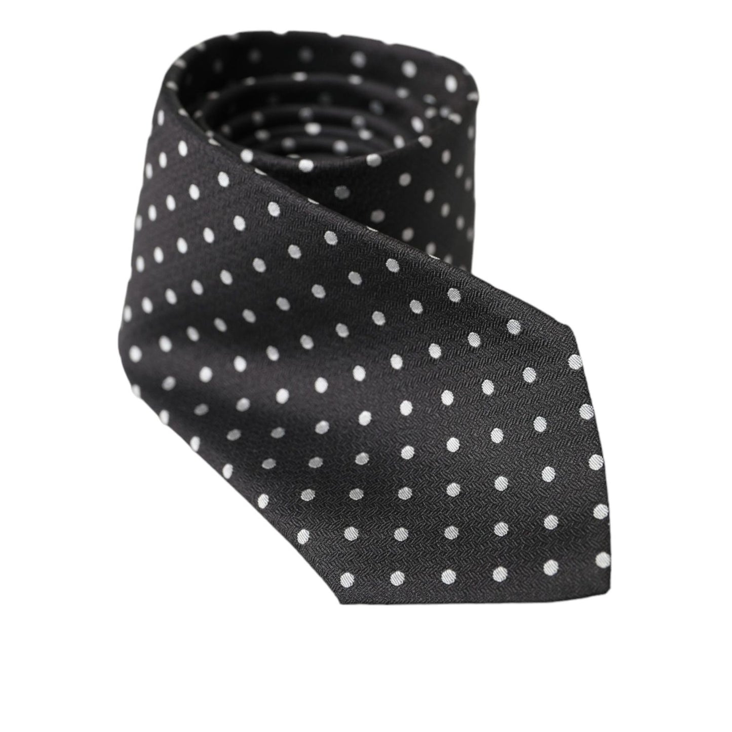 Dolce & Gabbana Dark Gray White Polka Dots 100% Silk Necktie Face Mask