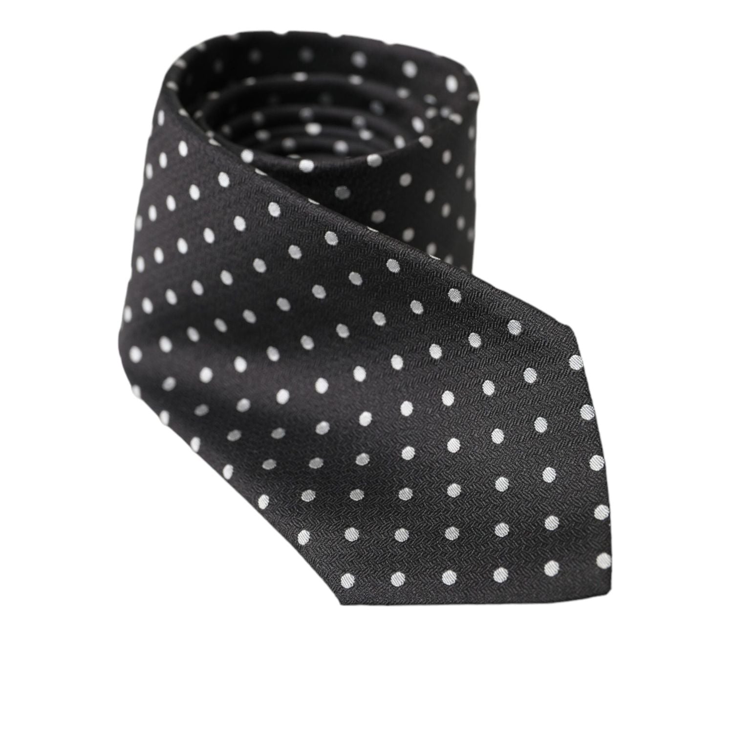 Dolce & Gabbana Dark Gray White Polka Dots 100% Silk Necktie Face Mask