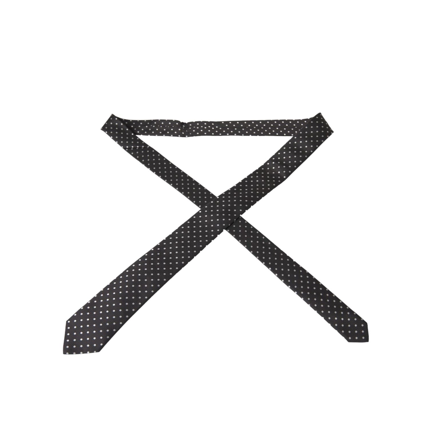 Dolce & Gabbana Dark Gray White Polka Dots 100% Silk Necktie Face Mask