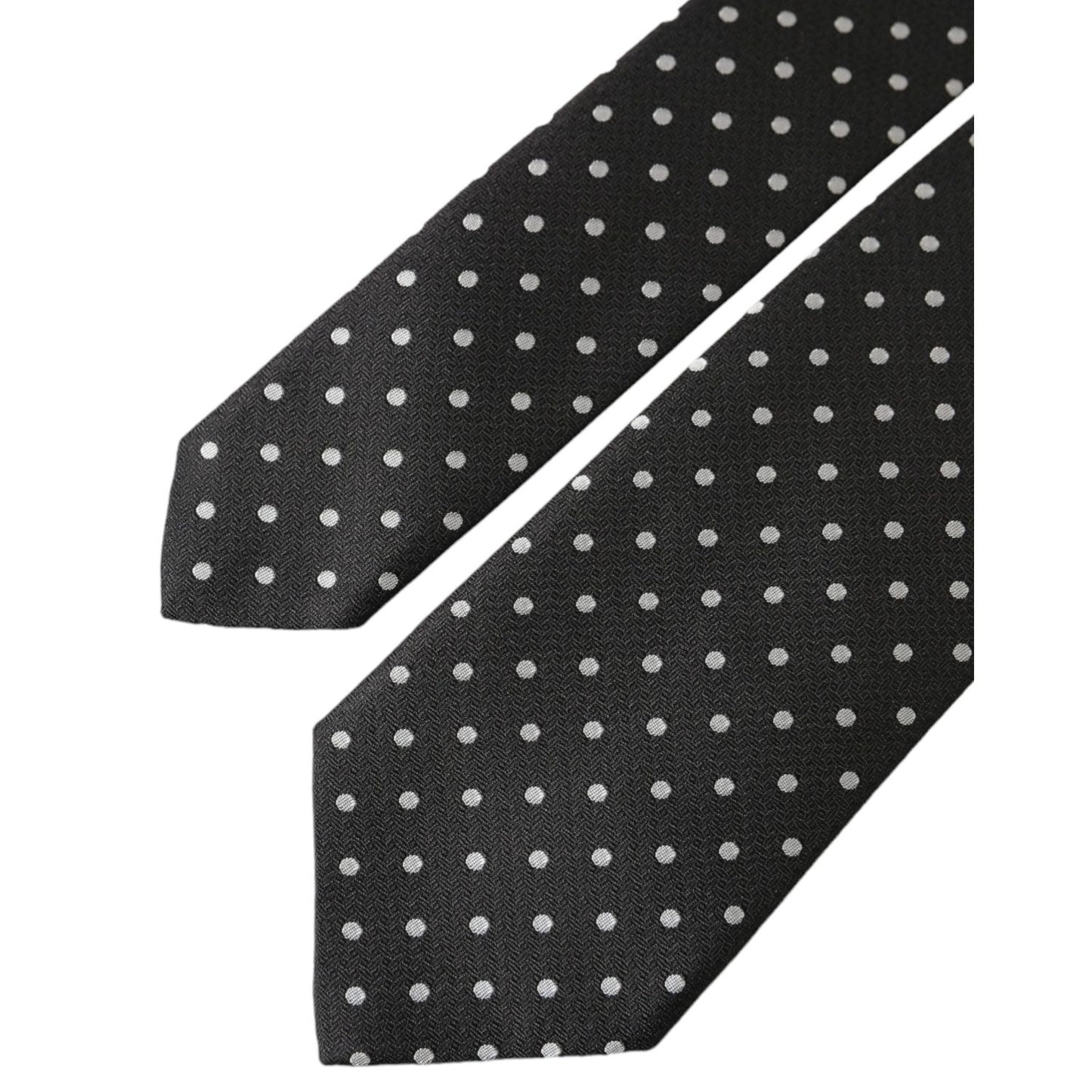 Dolce & Gabbana Dark Gray White Polka Dots 100% Silk Necktie Face Mask