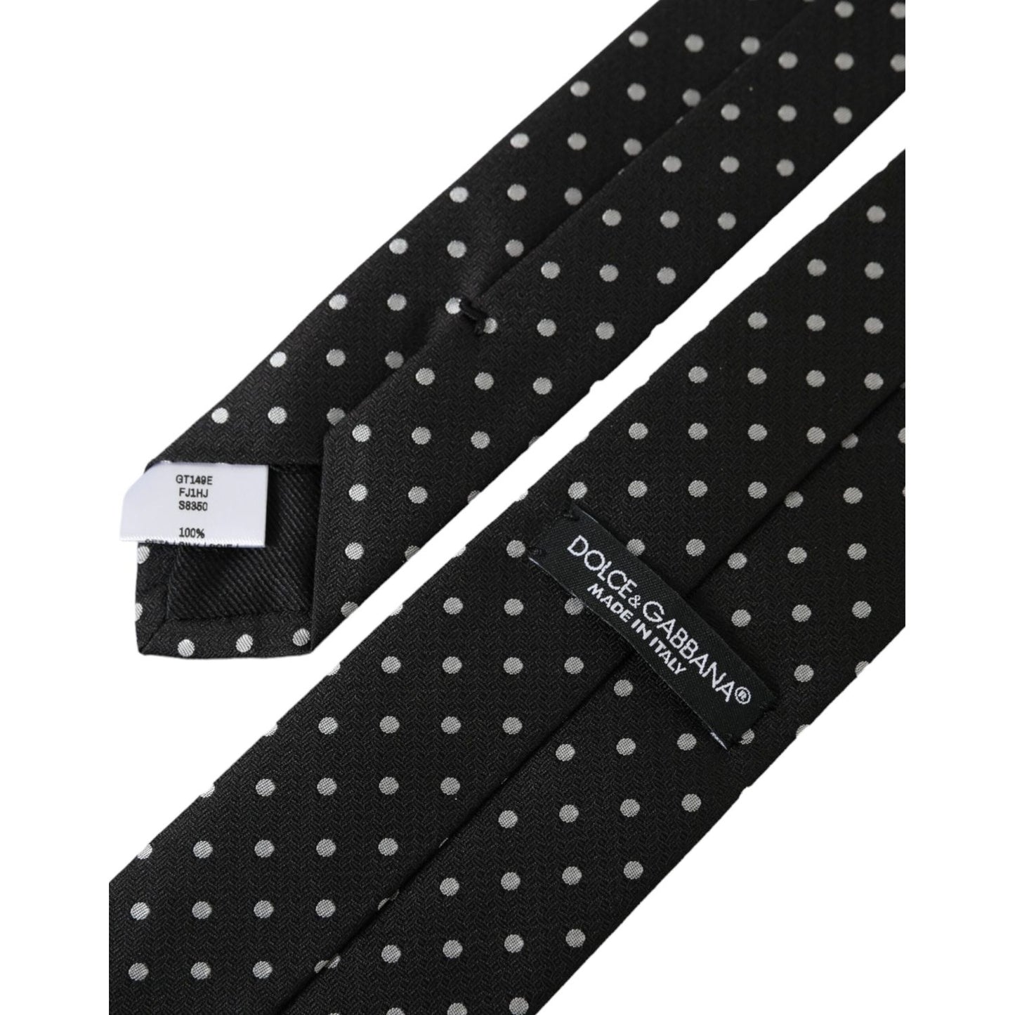 Dolce & Gabbana Dark Gray White Polka Dots 100% Silk Necktie Face Mask