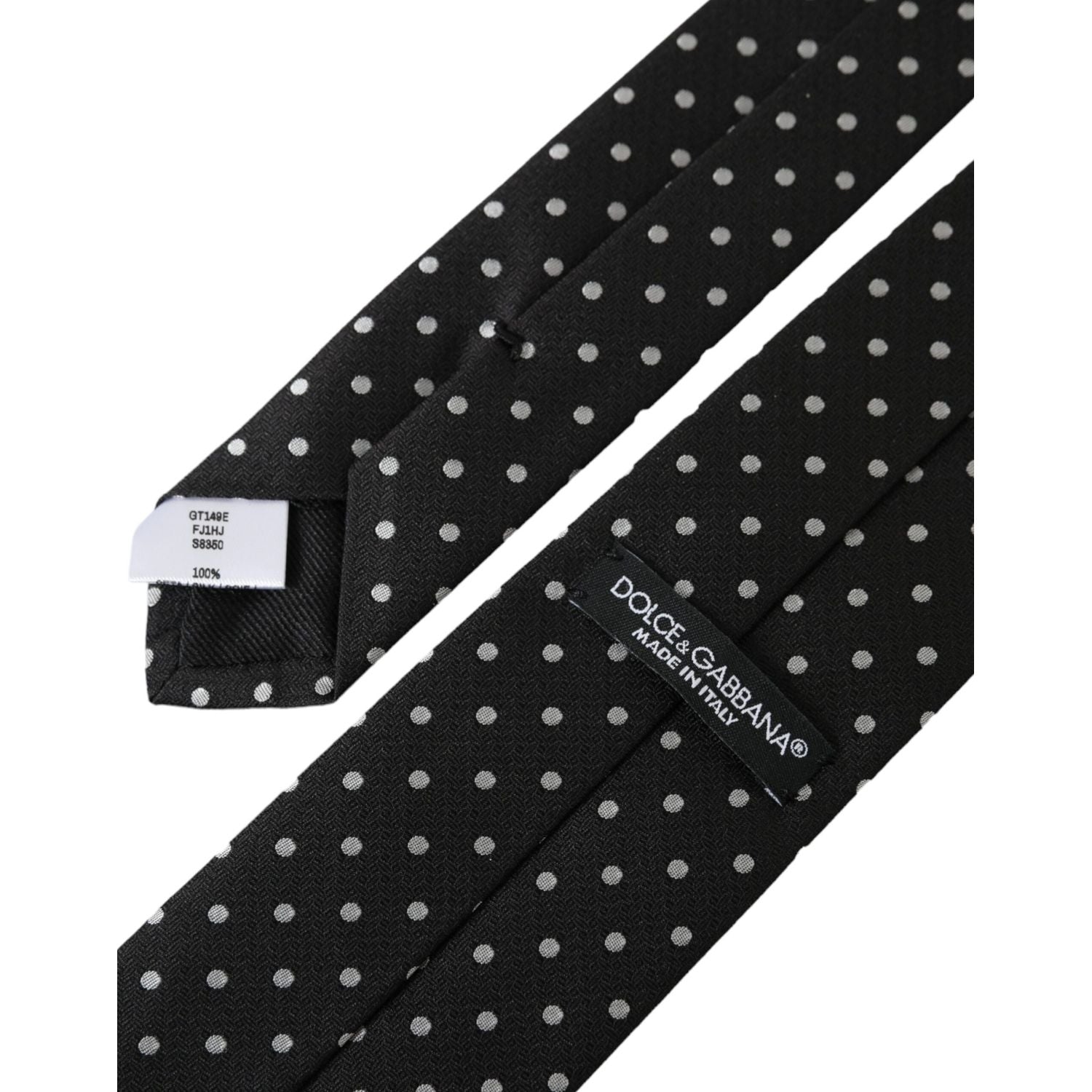 Dolce & Gabbana Dark Gray White Polka Dots 100% Silk Necktie Face Mask
