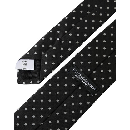 Dolce & Gabbana Dark Gray White Polka Dots 100% Silk Necktie Face Mask