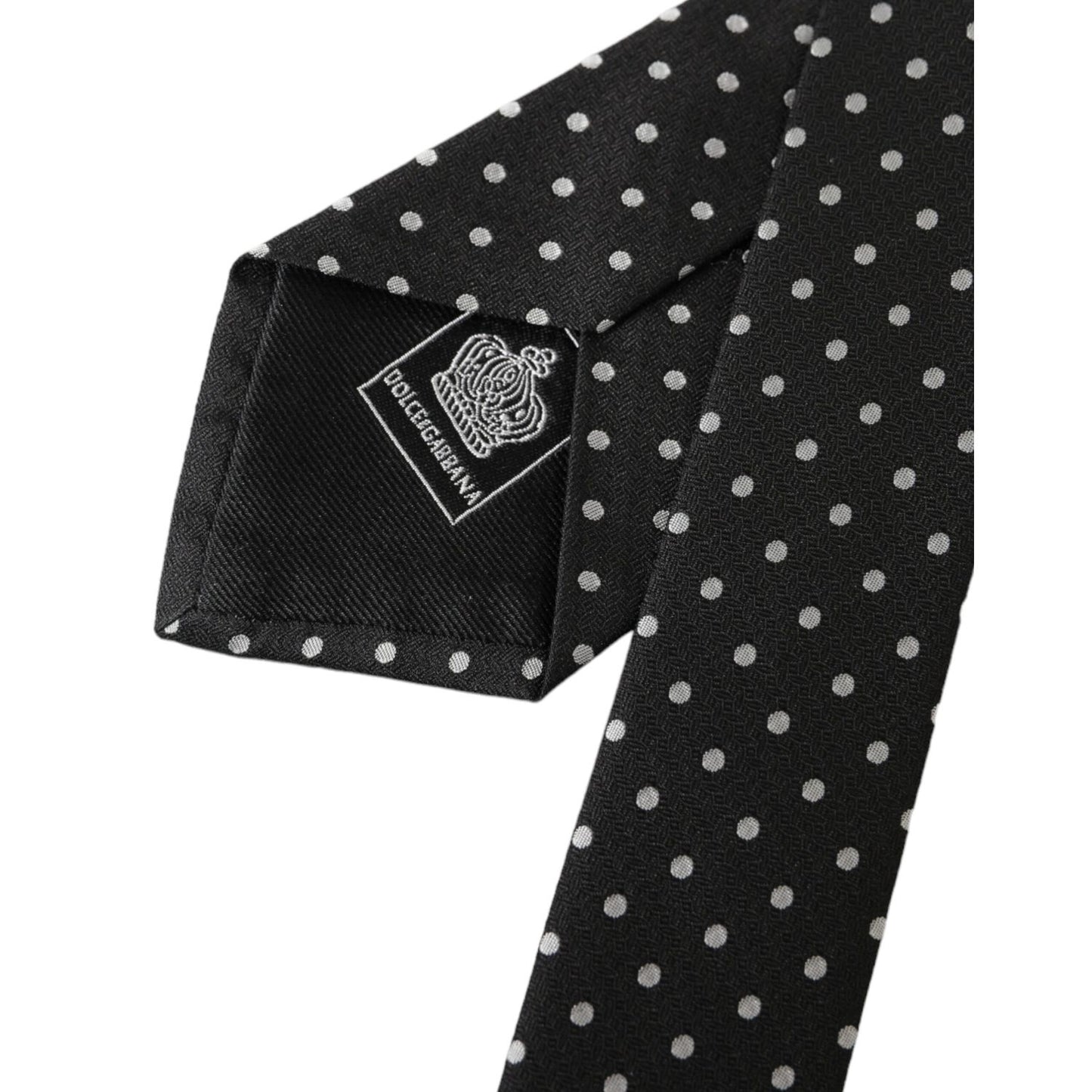 Dolce & Gabbana Dark Gray White Polka Dots 100% Silk Necktie Face Mask