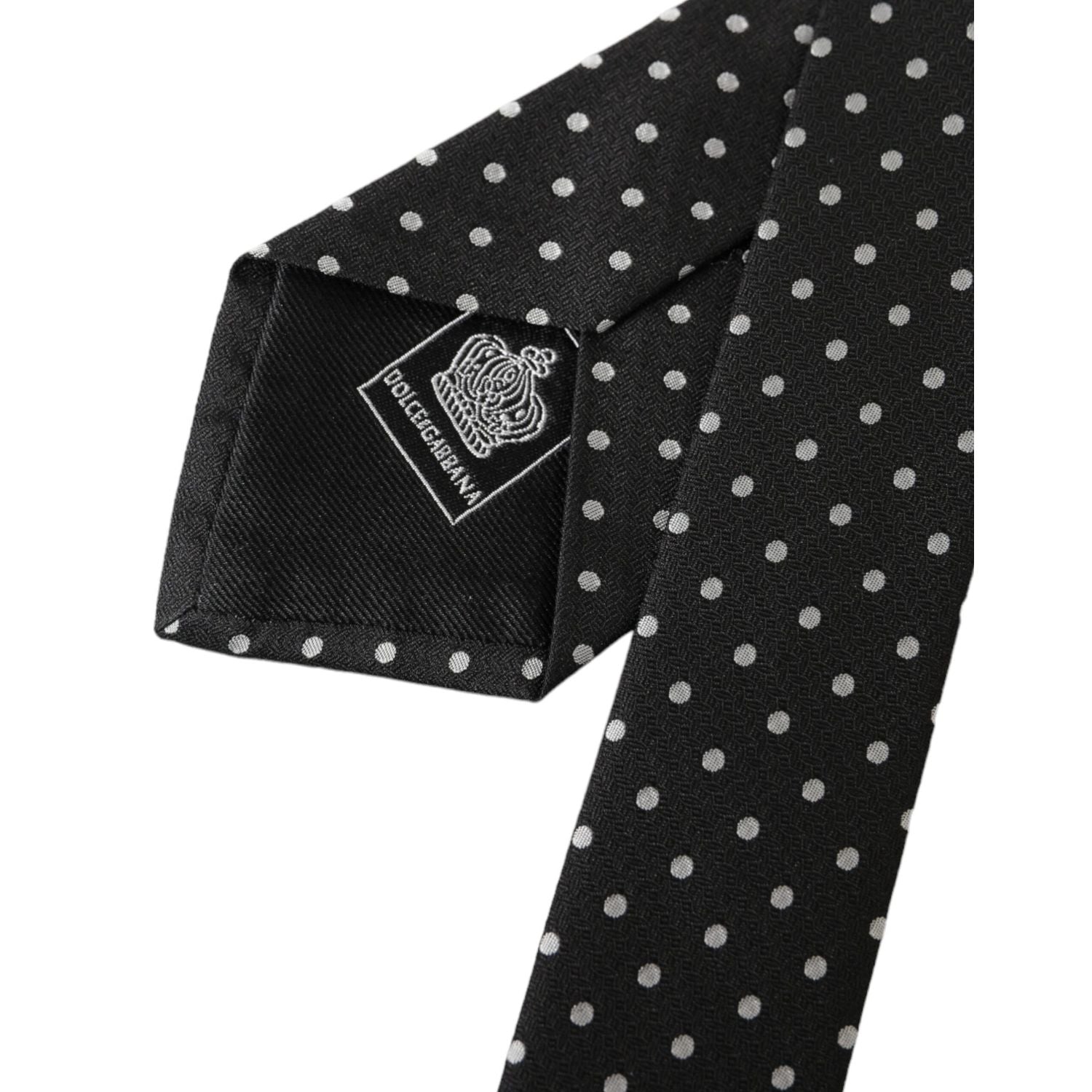 Dolce & Gabbana Dark Gray White Polka Dots 100% Silk Necktie Face Mask