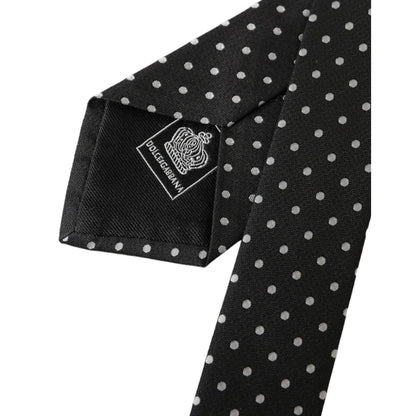Dolce & Gabbana Dark Gray White Polka Dots 100% Silk Necktie Face Mask