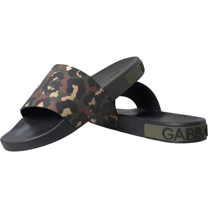 Dolce & Gabbana Multicolor Camouflage Leather Beachwear Men Shoes