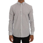 Frankie Morello White Blue Striped Casual Cotton Regular Fit Shirt
