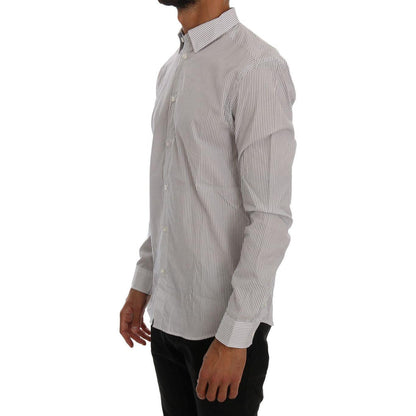 Frankie Morello White Blue Striped Casual Cotton Regular Fit Shirt