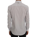 Frankie Morello White Blue Striped Casual Cotton Regular Fit Shirt