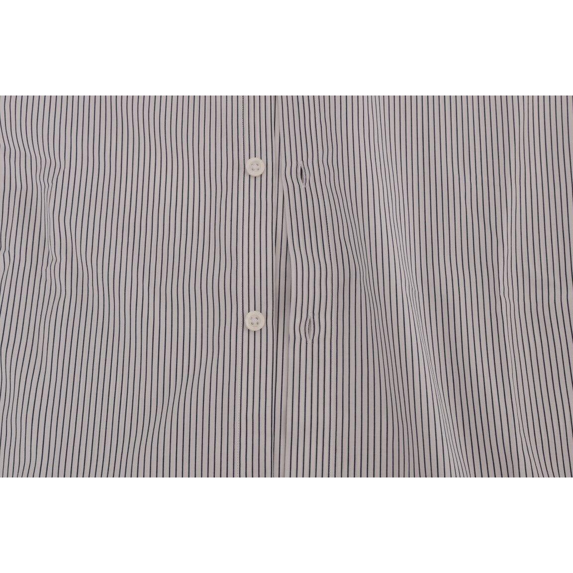 Frankie Morello White Blue Striped Casual Cotton Regular Fit Shirt