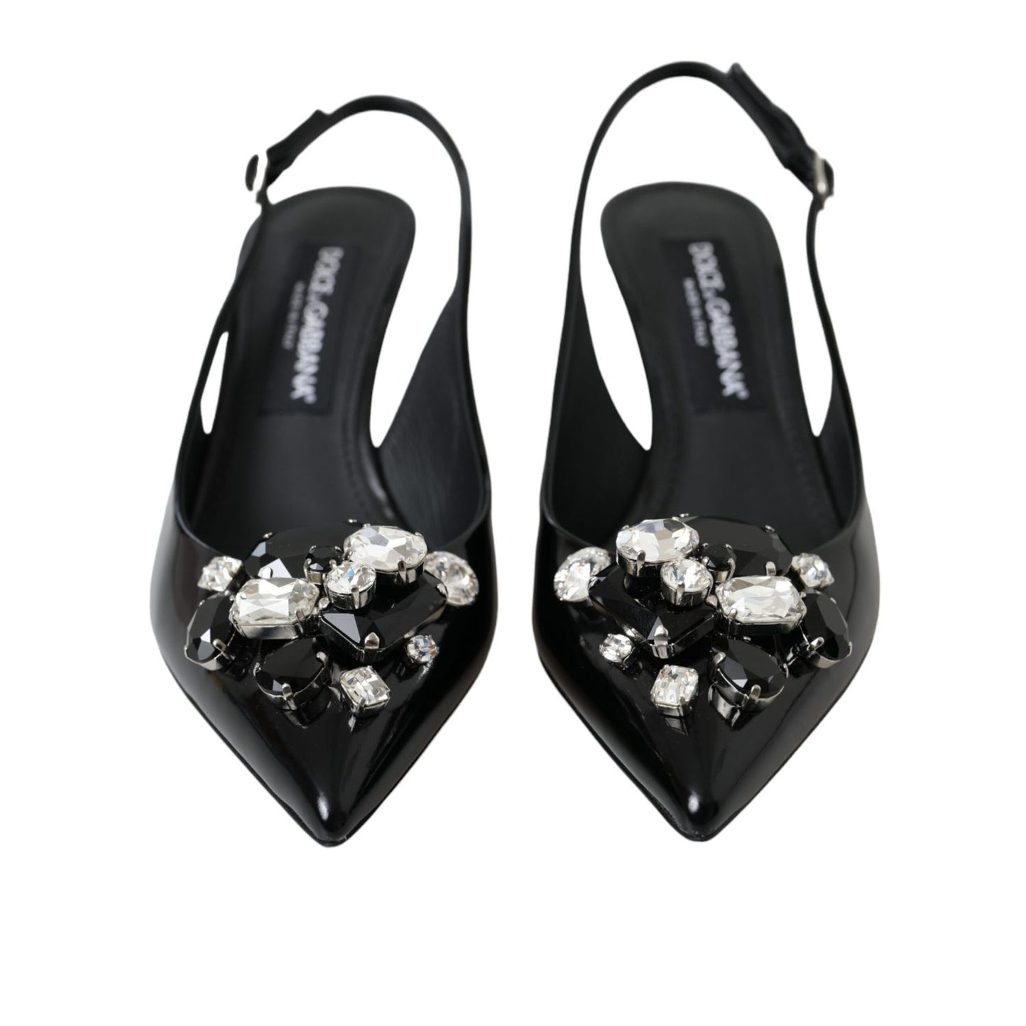 Dolce & Gabbana Black Patent Leather Crystal Slingback Shoes
