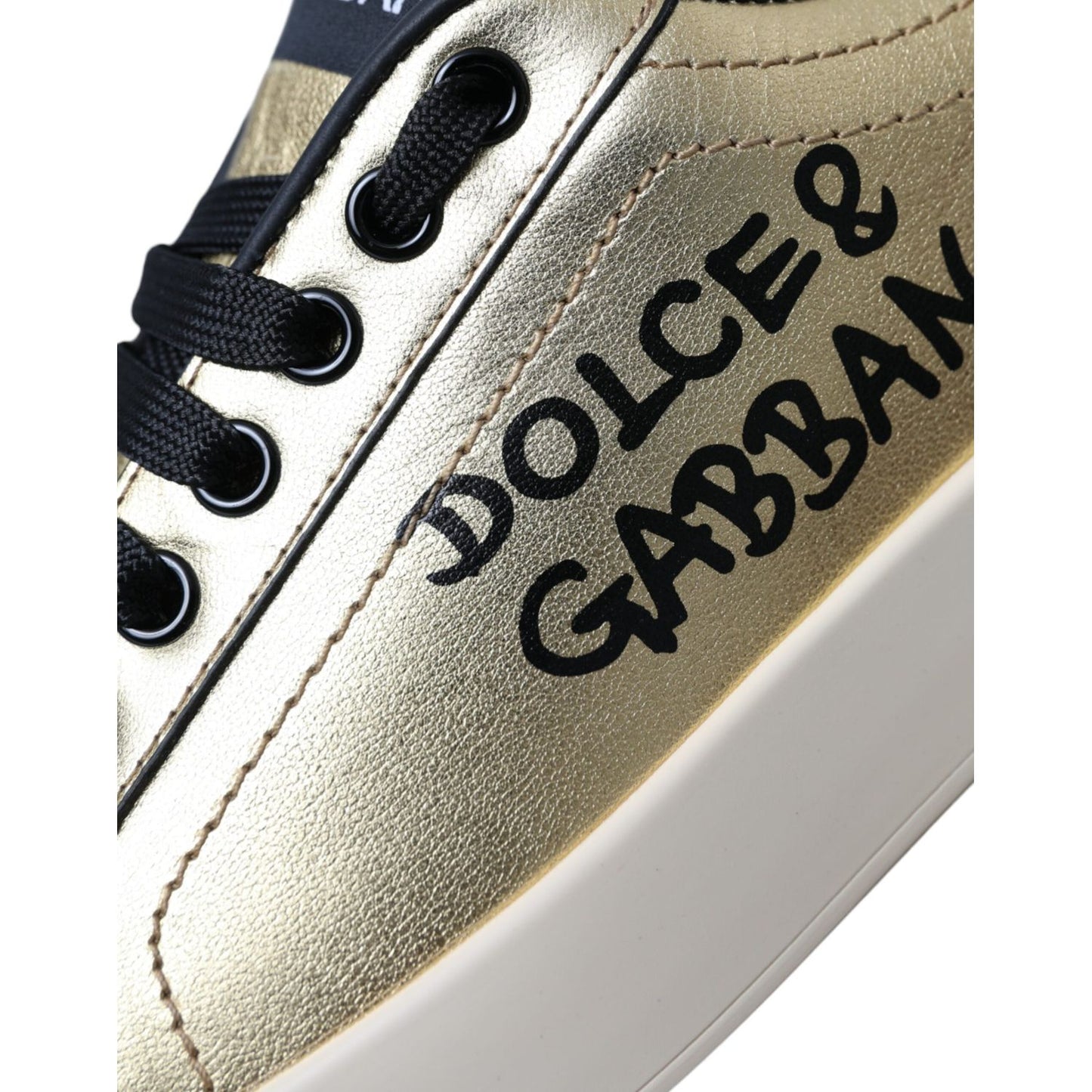 Dolce & Gabbana Gold Portofino Calf Leather Sneakers Women Shoes