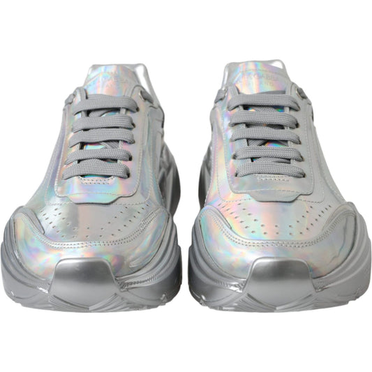 Dolce & Gabbana Silver Iridescent DAYMASTER Leather Sneakers Shoes LA11151-39