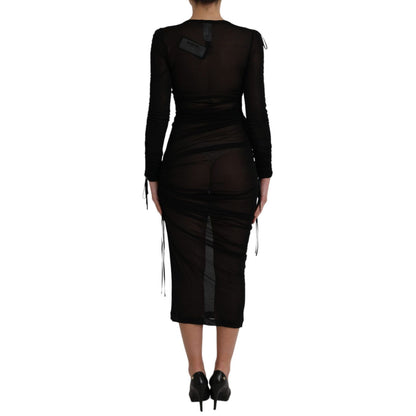 Dolce & Gabbana Black Sheer Bodycon Sheath Midi Dress