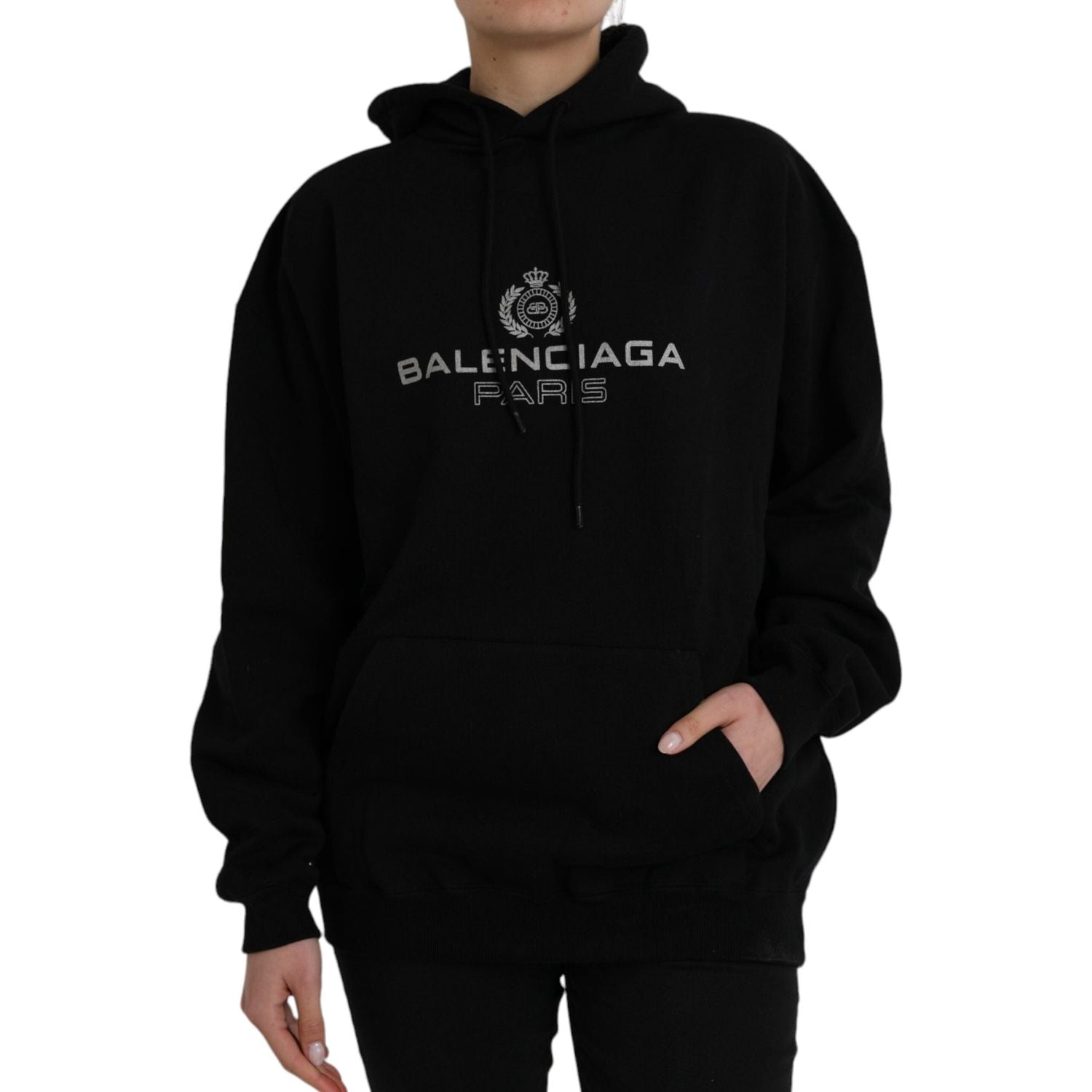 Balenciaga Black Cotton Logo Hooded Pullover Sweatshirt Sweater