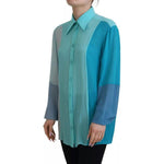 Dolce & Gabbana Blue Collar Long Sleeve Blouse Silk Top