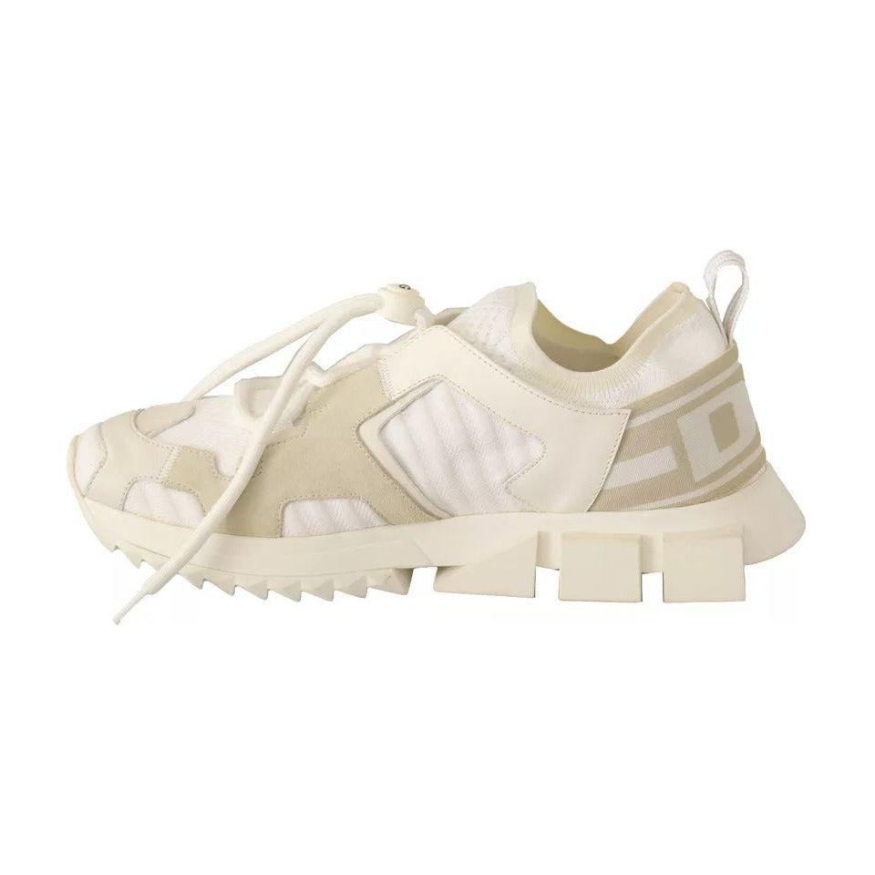 Dolce & Gabbana White Fabric Suede Sorrento Lace Up Sneakers Shoes