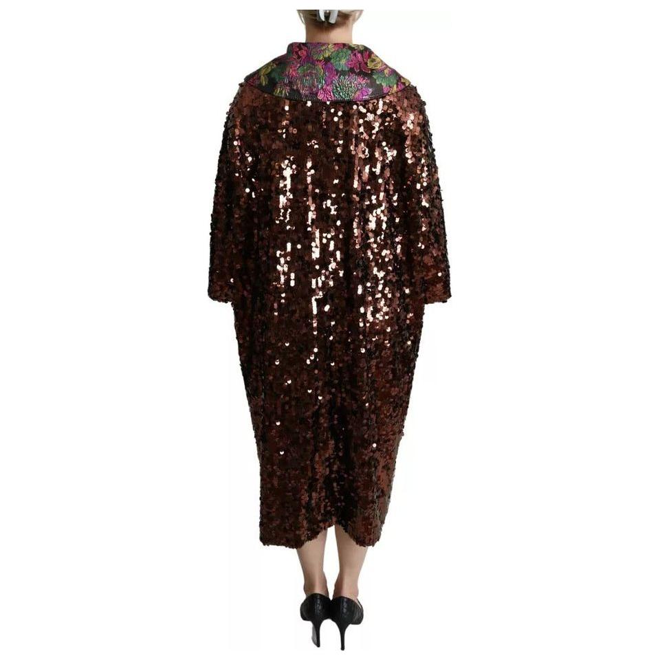 Dolce & Gabbana Multicolor Sequined Long Coat Jaquard Jacket JKT2699-40