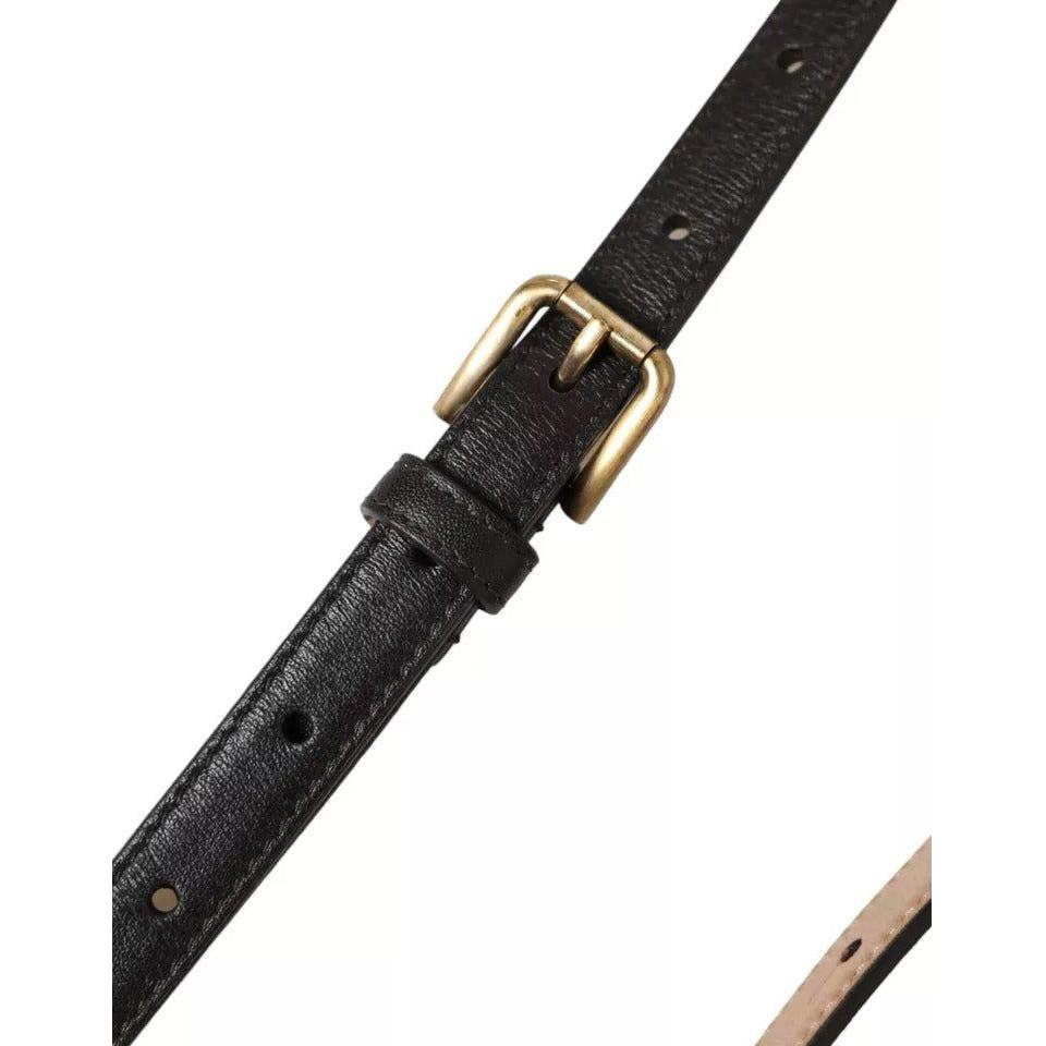 Dolce & Gabbana Dark Brown Leather Gold Metal Buckle Women Belt