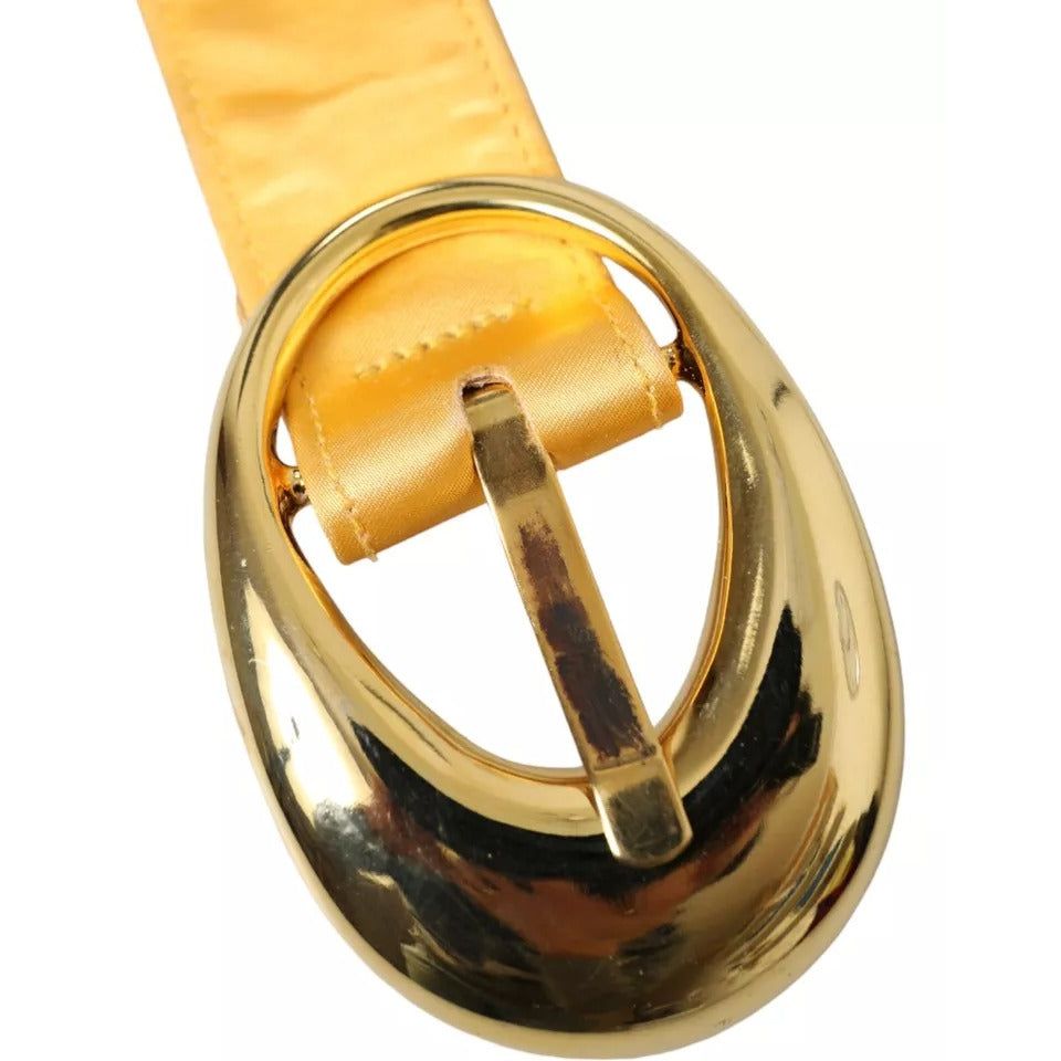 Dolce & Gabbana Gold Satin Leather Oval Metal Buckle Belt