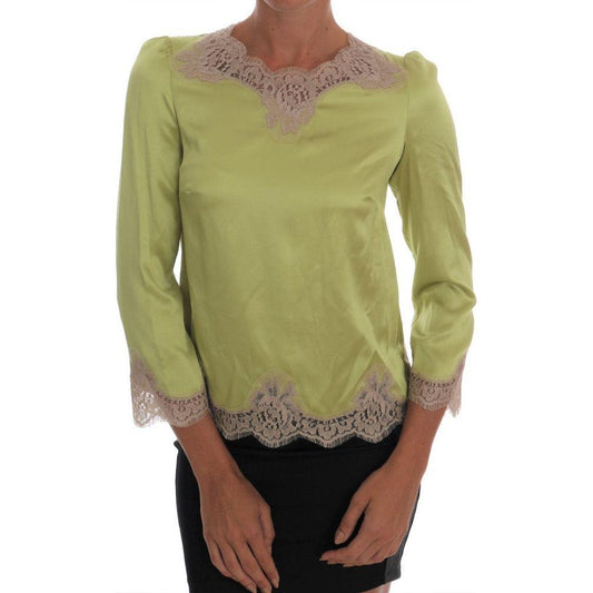 Dolce & Gabbana Green Silk Stretch Blouse Top TSH1439-4