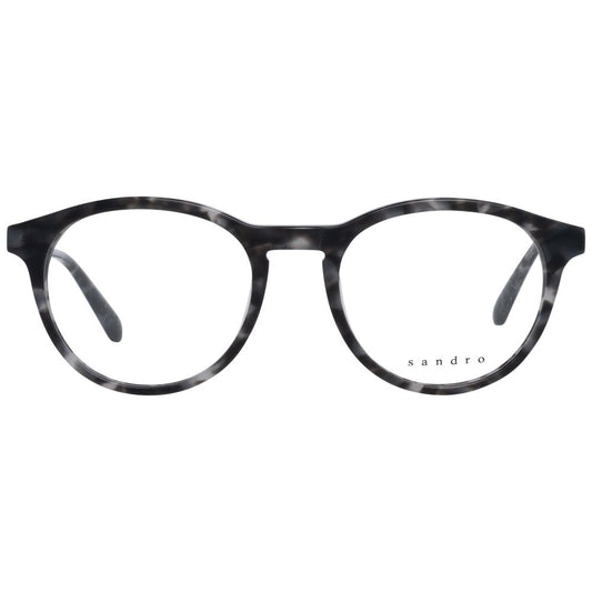 Sandro Gray Men Glasses Frame with full-rim plastic round grey frame, size 50-19-145, includes branded case, no spring hinge.