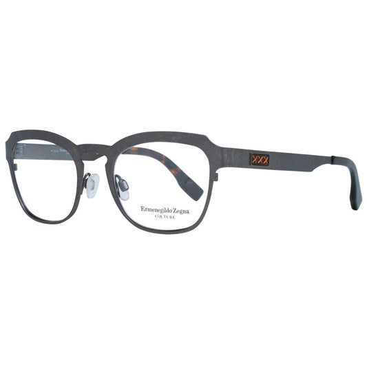 Ermenegildo Zegna Gray Men Glasses Frame in titanium, trapezium style, full-rim design with demo plastic lenses and grey color, size 49-20-140.