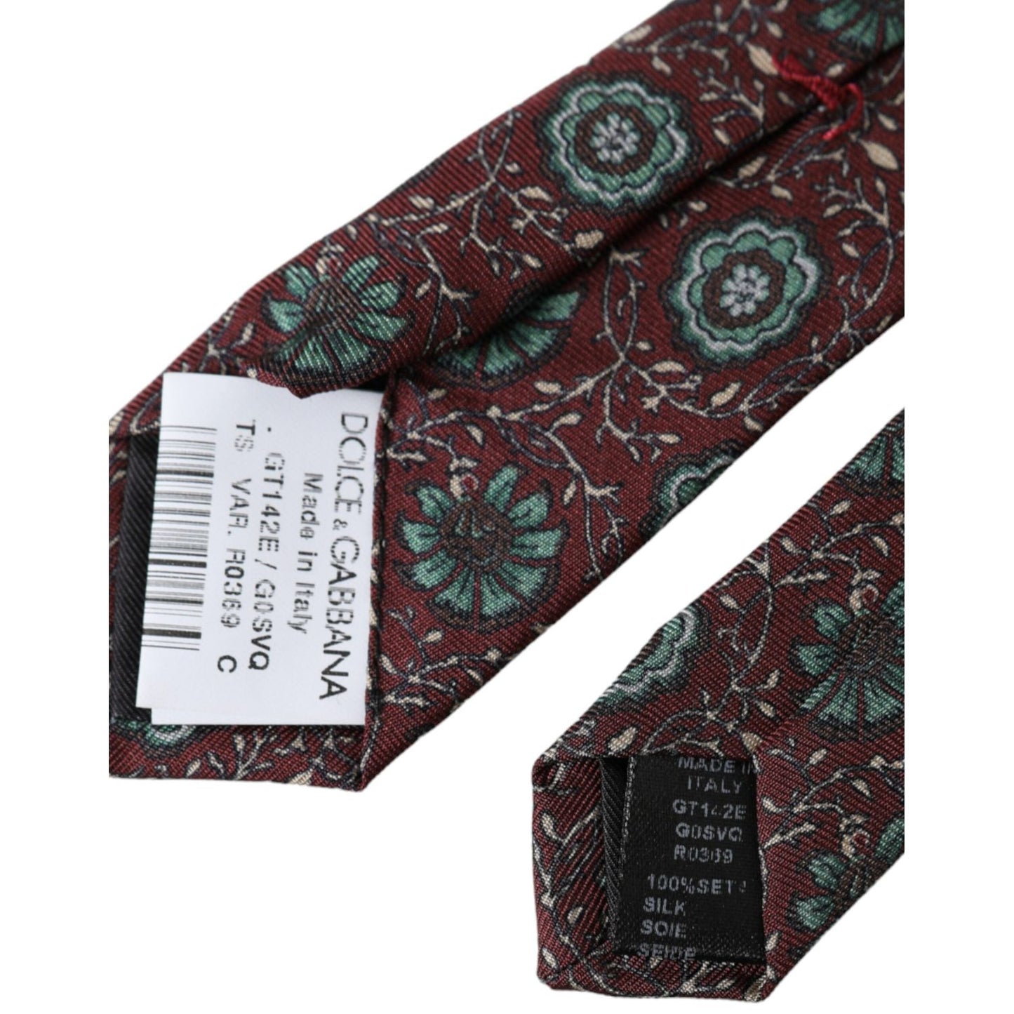 Dolce & Gabbana Maroon Floral 100% Silk Adjustable Men Tie