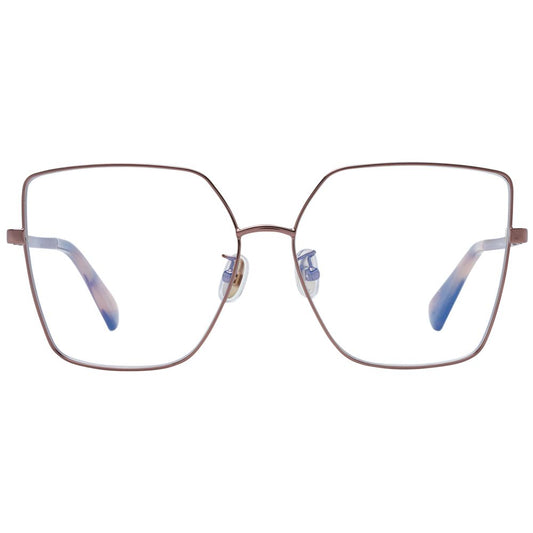 Max Mara Brown Women Glasses Frame, metal full-rim style, square design with demo plastic lenses, includes branded case.