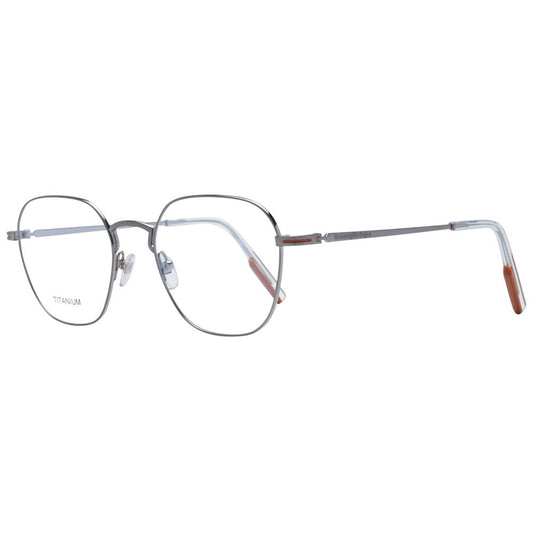 Ermenegildo Zegna Gray Men Glasses Frame in gunmetal, titanium material, with full-rim round style, size 50-19-145.