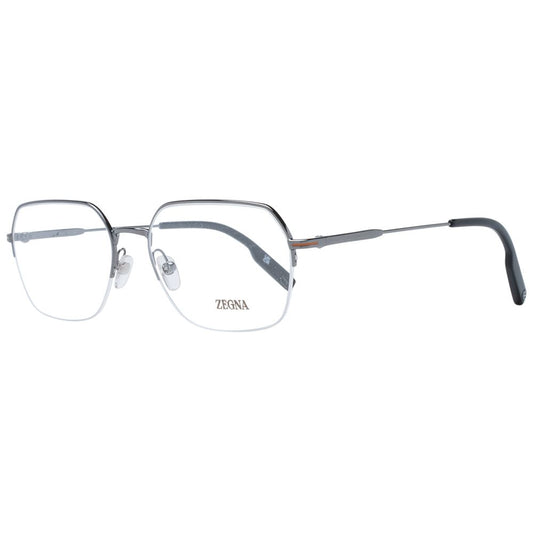 Ermenegildo Zegna Gray Men Glasses Frame in gunmetal half-rim rectangle style with demo lenses and metal frame.