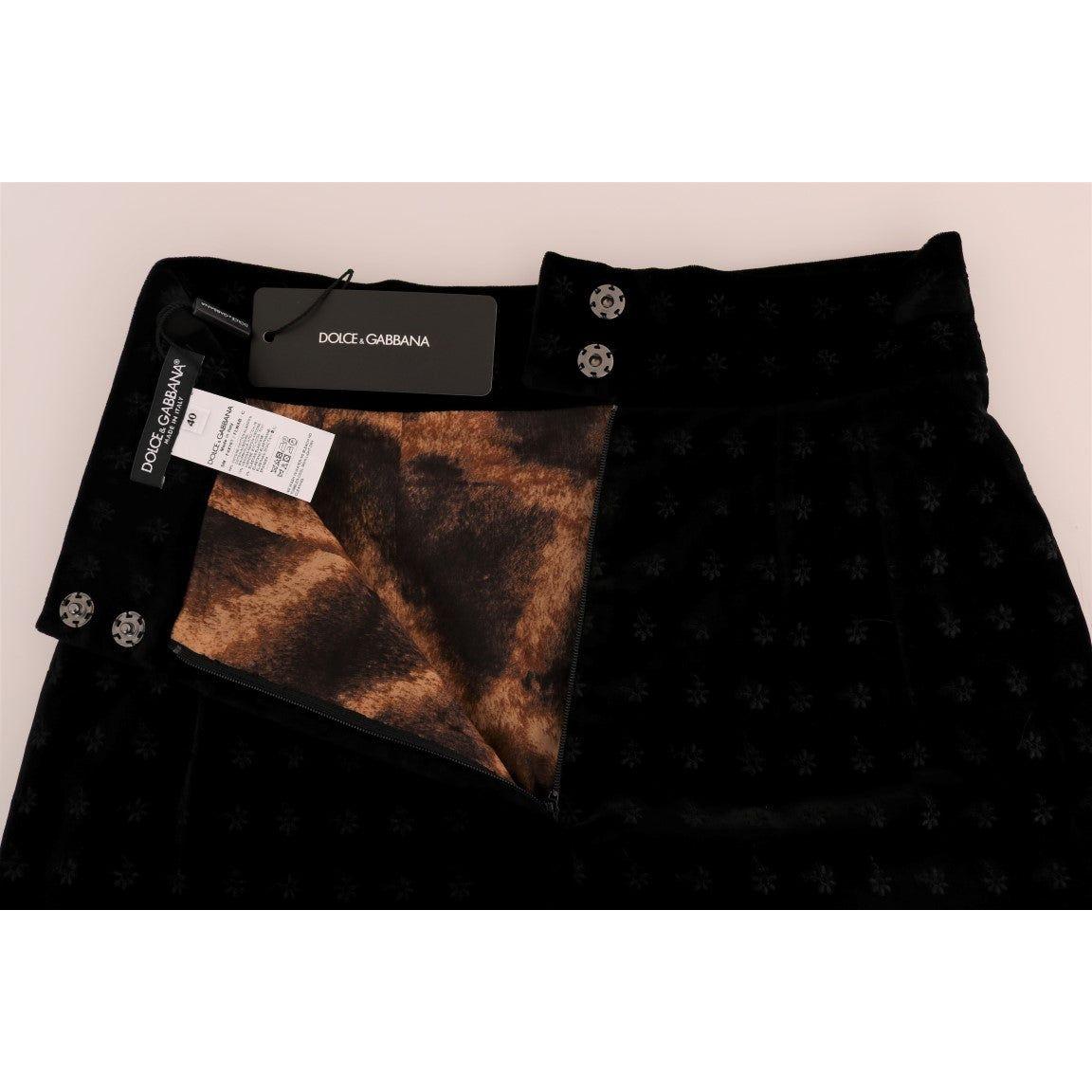 Dolce & Gabbana Dark Green Baroque Velvet Pencil Skirt SKI1088-1