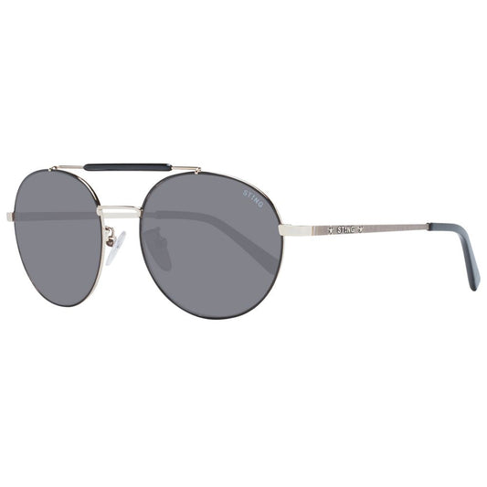 Sting Black Men Sunglass with metal full-rim frame, grey plastic lenses, aviator style, 100% UVA & UVB protection.