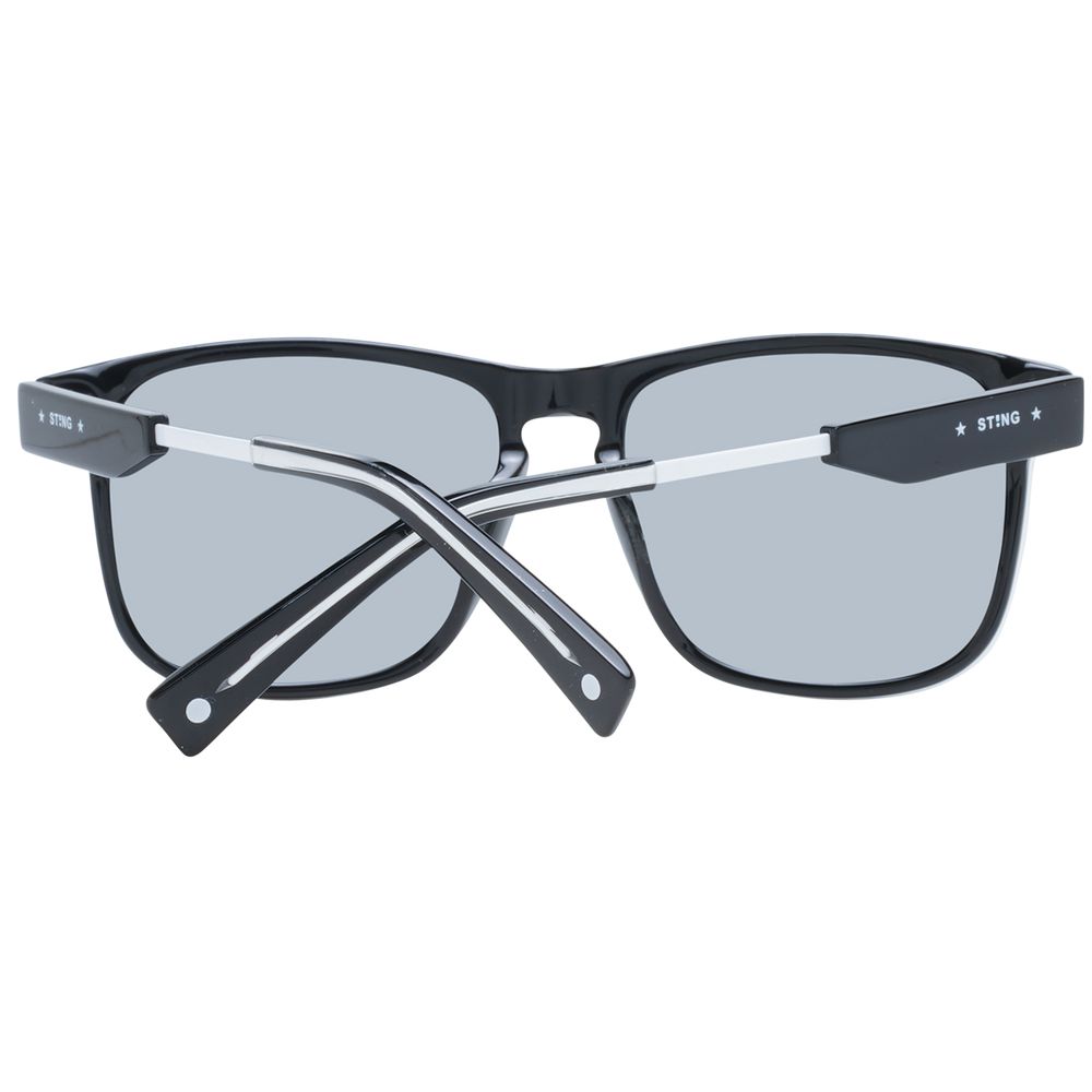 Sting Black Men Sunglass with black acetate full-rim frame, mirrored grey lenses, and 100% UVA & UVB protection. Includes branded case.