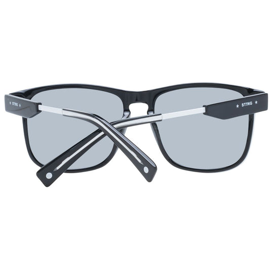 Sting Black Men Sunglass with black acetate full-rim frame, mirrored grey lenses, and 100% UVA & UVB protection. Includes branded case.