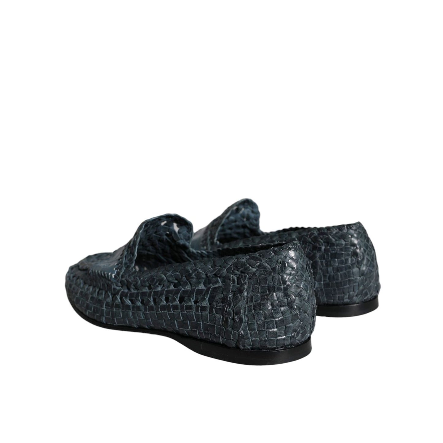 Dolce & Gabbana Blue Woven Leather Slip On Loafers Men Shoes