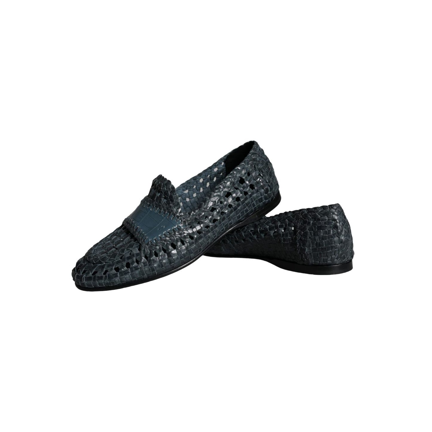 Dolce & Gabbana Blue Woven Leather Slip On Loafers Men Shoes