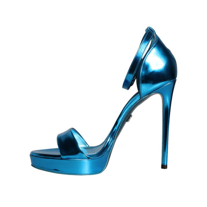 Dolce & Gabbana Metallic Blue Leather Keira Sandals Shoes