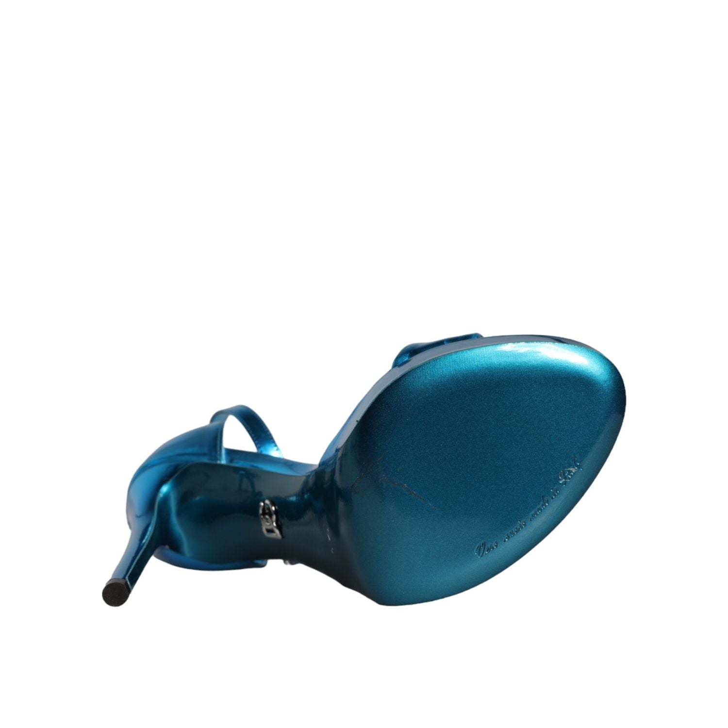 Dolce & Gabbana Metallic Blue Leather Keira Sandals Shoes