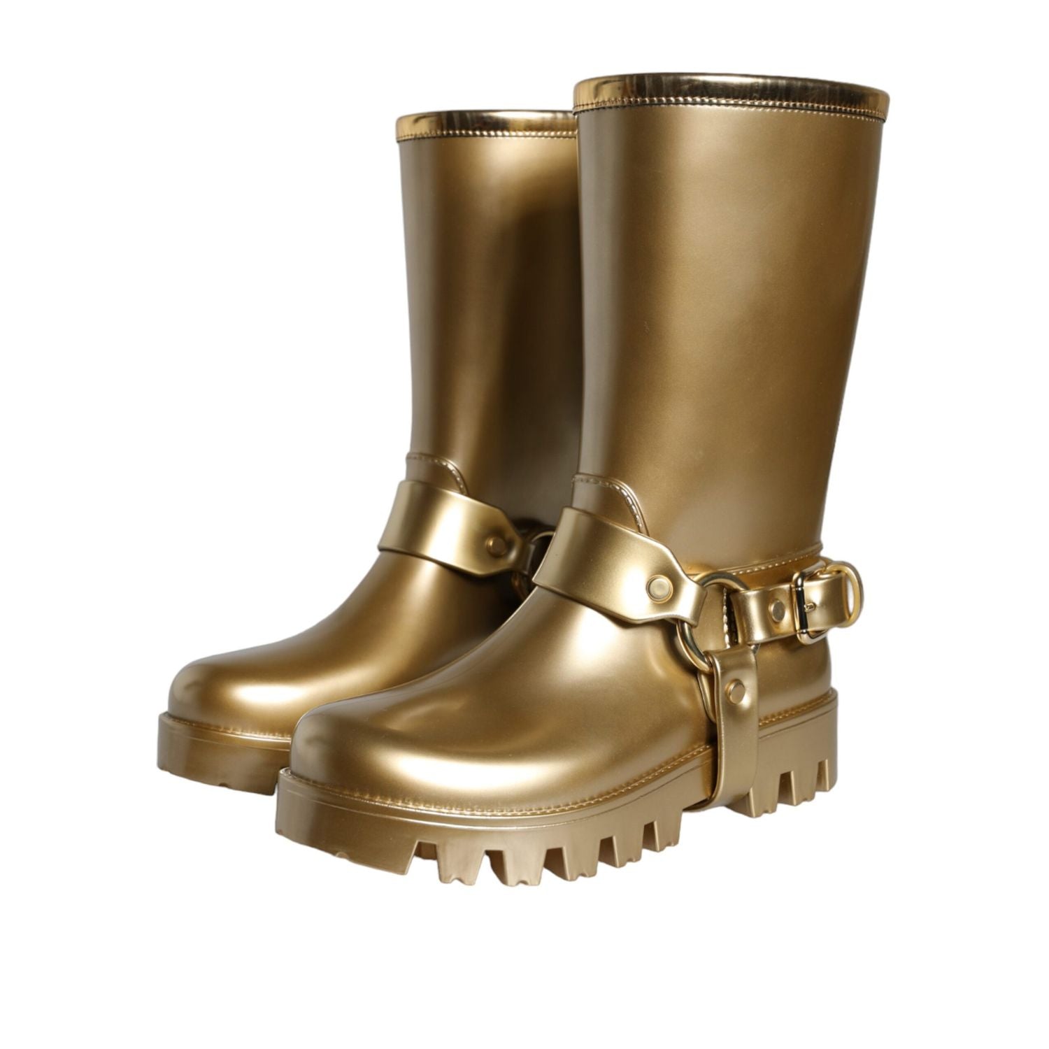 Dolce & Gabbana Metallic Gold Rubber PVC Rain Boots Shoes