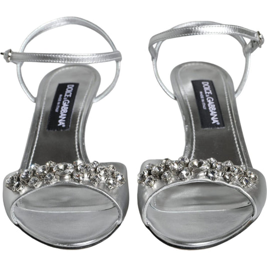 Dolce & Gabbana Silver Crystal AnkleStrap Keira Sandals Shoes LA11353-40