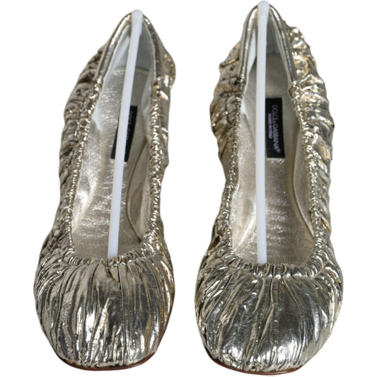 Dolce & Gabbana Silver Patent Leather Scrunch Ballet Flats Shoes LA11406-39