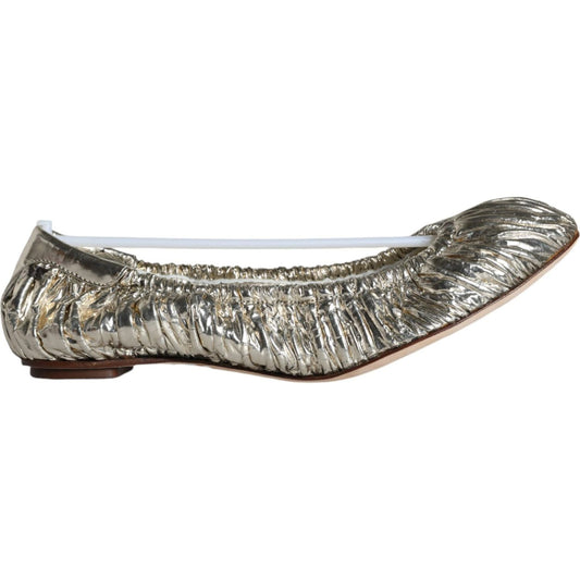 Dolce & Gabbana Silver Patent Leather Scrunch Ballet Flats Shoes LA11406-39