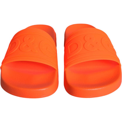 Dolce & Gabbana Orange Rubber Slides Sandals Beachwear Shoes