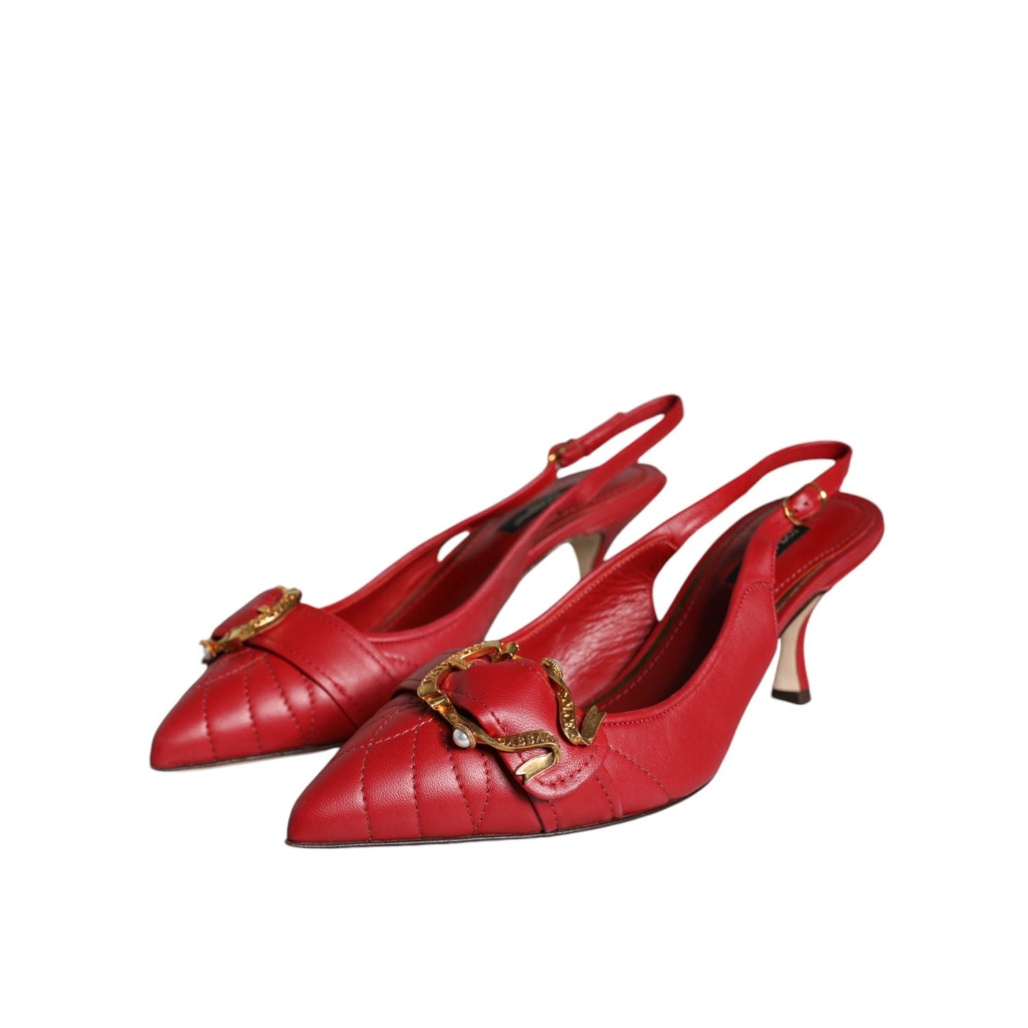 Dolce & Gabbana Red Devotion Leather Heels Slingback Shoes
