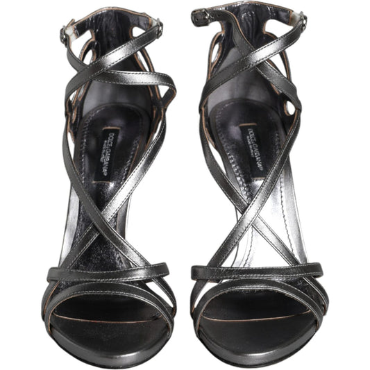 Dolce & Gabbana Silver Keira Leather Heels Sandals Shoes LA11512-40