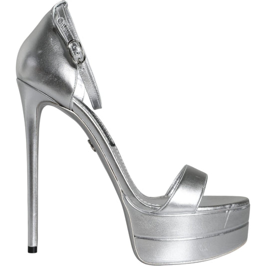 Dolce & Gabbana Silver Leather Platform Keira Sandals Shoes LA11514-39